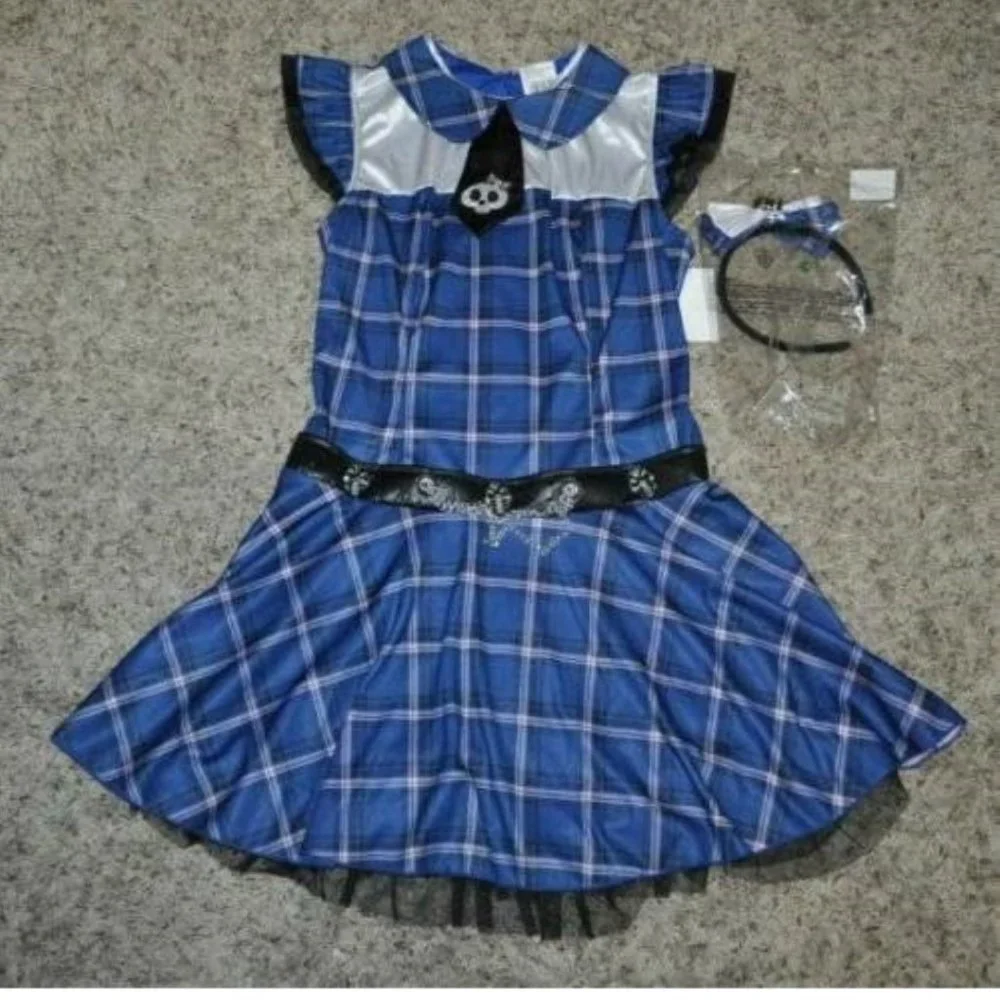 School Girl Ghoul Halloween Costume Blue Dress 4 pc Teen Girls Juniors 14+